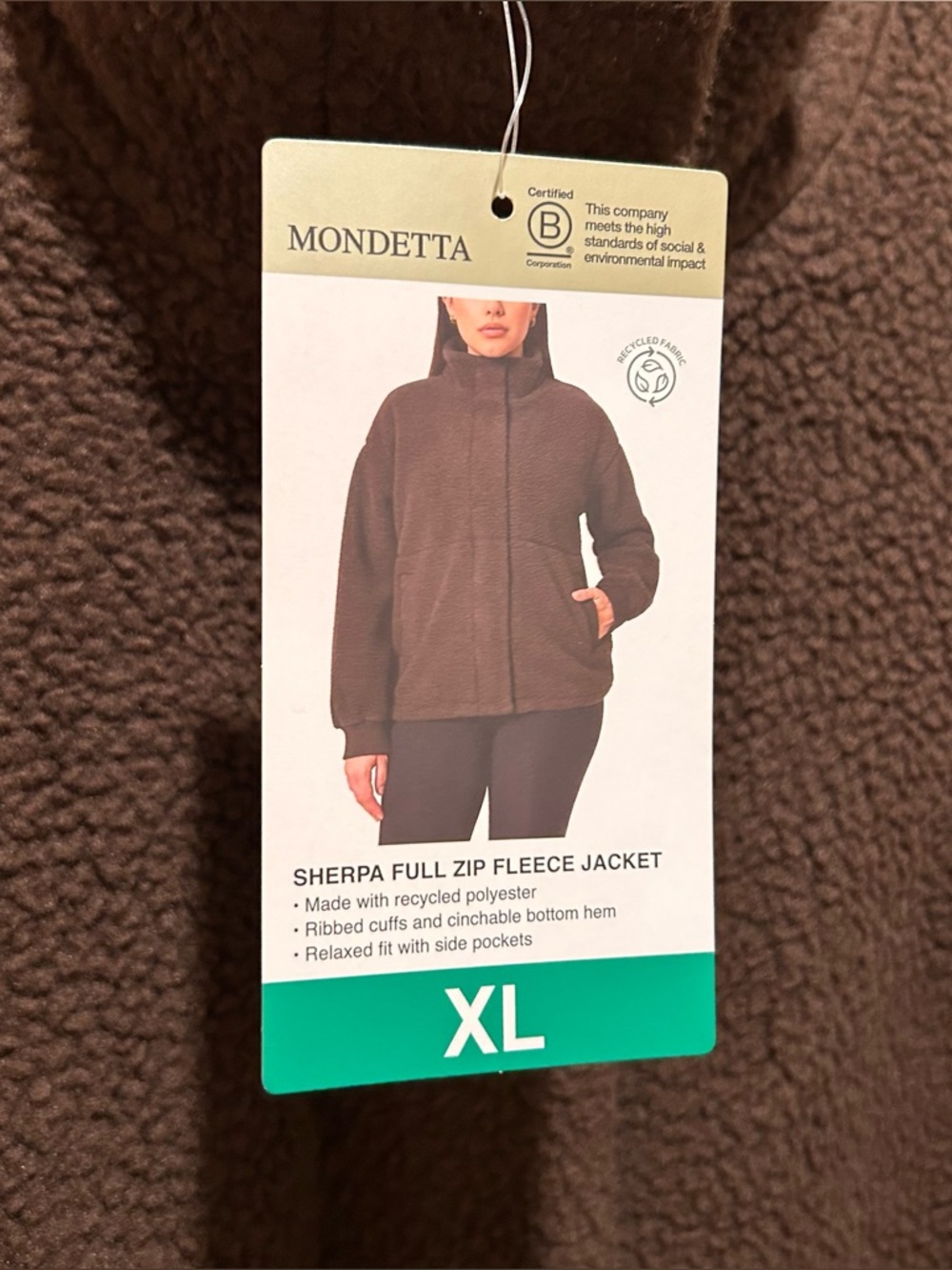 NWT Mondetta Sherpa Full Zip Fleece Jacket Dark Chocolate Brown - Womens Size XL - Picture 3 of 6